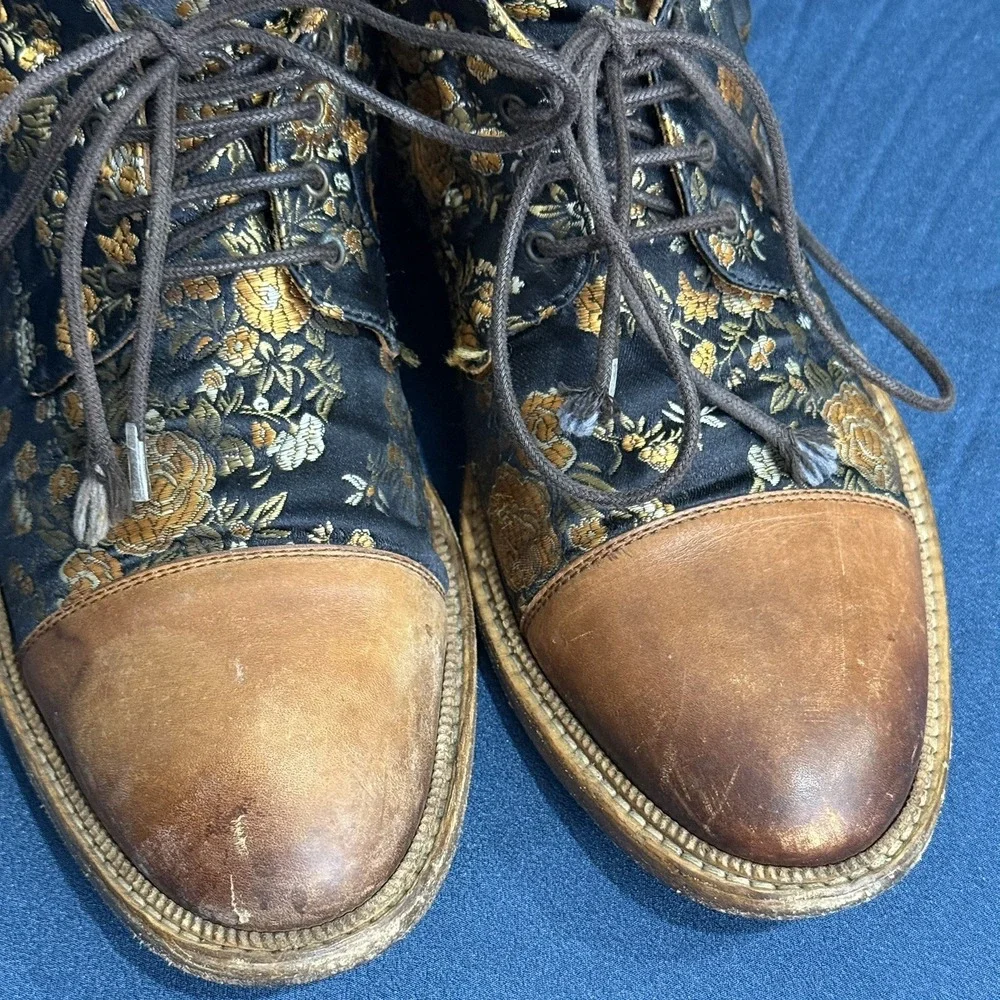 TAFT Mens Floral Cap Toe Lace Up Ankle Boots Brown Gold EU 42 US 9